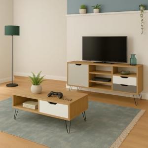 MOMMAHOME® Pack 2 Muebles de Salón: Mueble de TV y Mesa de…