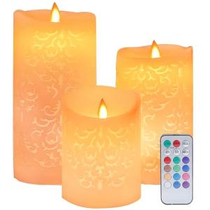 MULEVIP Velas LED,Vela Sin Llama Patrón Hueco,3 Luces LED d…