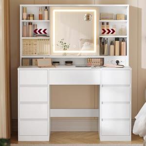 VASAGLE Kailyn Colección - Tocador con Espejo LED, Regleta,…