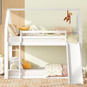 Idemon Cama individual con tobogán y escalera, color blanco…