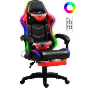 Czlolo Silla Gaming con Masajeador y LED, Silla de Estilo R…