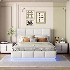 BENMWS Cama tapizada, con iluminación LED y espacio de alma…