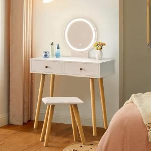 TUKAILAi Tocador Blanco con LED de Brillo Ajustable, Luces…