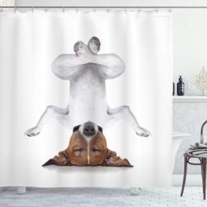 ABAKUHAUS Yoga Cortina de Baño, Perro Al revés Relax, Mater…