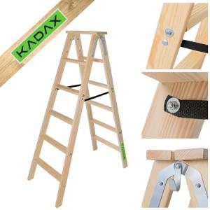 KADAX Escalera de madera plegable, 6 peldaños, con gancho d…