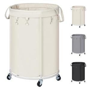 150L Cesto de Ropa Sucia con Ruedas, Cesto Redondo con Marc…