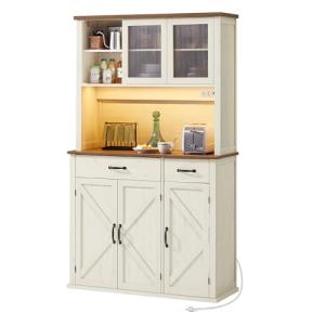 VASAGLE Armario con Luces y Cargador, Armario de Cocina, co…