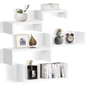 Cootly Juego de 5 estantes flotantes de pared de madera bla…