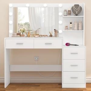 FIONESO Tocador de Maquillaje con Espejo Grande y Luces LED…