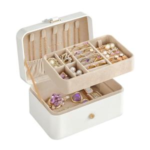 SONGMICS Caja Joyero de Viaje, Caja de Joyas Pequeña, 2 Niv…