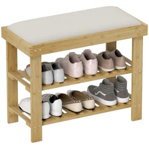 HOMCOM Banco Zapatero de Bambú Zapatero con Asiento Acolcha…