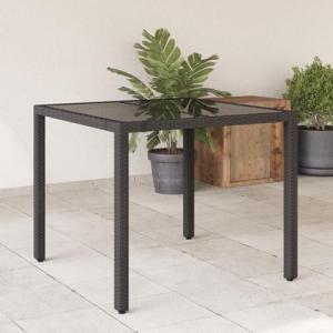 JUDYY Mesa de jardín Superficie de Vidrio ratán PE Negro 90…