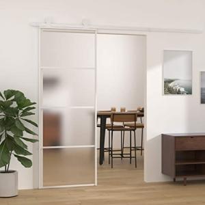 Homgoday Puerta corredera ESG Vidrio y Aluminio Blanca 76x2…