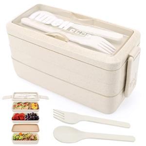 Fiambrera de 3 capas, caja Bento 4 en 1 con tenedor y cucha…