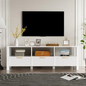 BLUON HOME Mueble para TV moderno y blanco, diseño sencillo…
