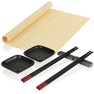 COM-FOUR® Juego de sushi de 7 piezas con palillos - bandeja…