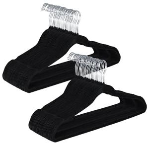 Pack de 50 Perchas de Ropa plástico Terciopelo Negro Antide…