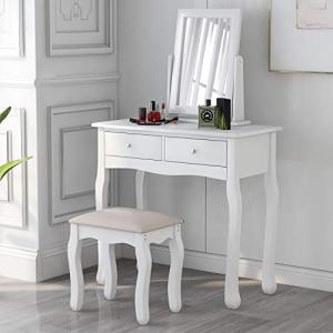 Juego de tocador de maquillaje de madera maciza blanca con…