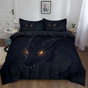 Juego de Funda Nórdica Cama 105/135 Dragón Negro 180x220 cm…