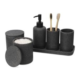 ZCCZ Juego de 6 Accesorios de baño Negro con Dispensador de…