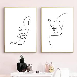 OuShen Mujer Cara Arte Impresión Negro Blanco Mujer Línea D…