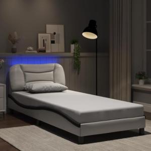 QZZCED Estructura Cama con LED Cuero sintético Blanco Negro…
