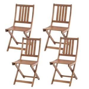 BURI Juego de 4 sillas de jardín para balcón, madera de aca…