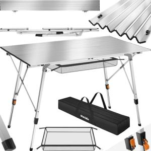 TecTake® Mesa Camping Plegable con Altura Ajustable, Mesa A…