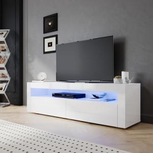 SIRHONA - Mueble de TV blanco, mueble Tele con LED, ilumina…