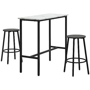 HOMCOM Juego de Mesa de Comedor Mesa Alta de Bar con 2 Tabu…