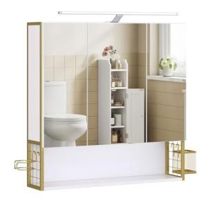 VASAGLE Armario de Baño con Espejo 3 Puertas, Mueble de Par…