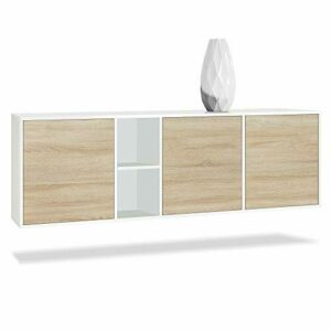 Vladon Cómoda Cuba - Blanco Mate/Roble áspero - Aparador Mo…