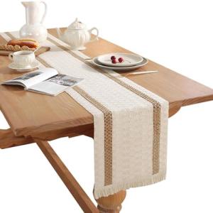 Camino de mesa beige, estilo bohemio, macramé, camino de me…