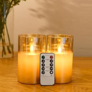 FiiMoo Pack de 2 LED Velas, LED Velas Vidrio Marrón, Velas…