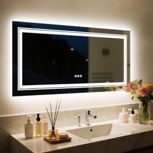LUVODI Espejo LED de Baño 120x80cm: Retroiluminado Antivaho…