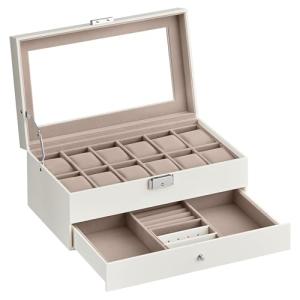 SONGMICS Caja para relojes con tapa de cristal, 2 niveles,…