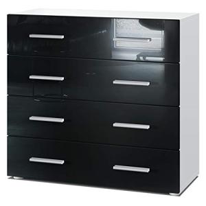 Vladon Cajonera Pavos, Cómoda con 4 Cajones, Blanco Mate/Ne…