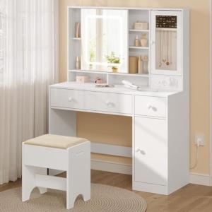WOLTU Tocador Maquillaje con Joyero,con Taburete Tocador co…