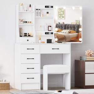 Ereousa Tocador de Maquillaje con Luz y Taburete, Estructur…