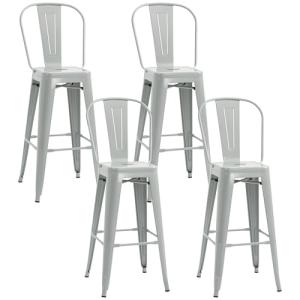 HOMCOM Juego de 4 Taburetes de Bar con Respaldo Alto Silla…