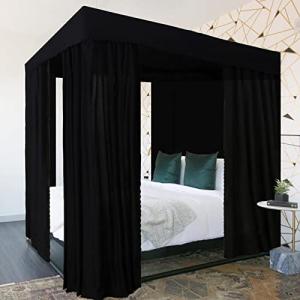 Kmhesvi Cortinas de Cama con Dosel Negro, 4 Cortinas de Pos…