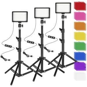 Ci-Fotto Luz LED de Foto y Vídeo 3-Pack, Dimmable 5600K USB…