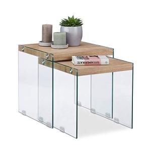 Relaxdays Set 2 Mesas Auxiliares Cuadradas, Cristal-DM, Bei…