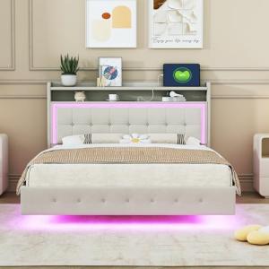 Moimhear Cama tapizada de 140 x 200 cm, con enchufe USB y l…