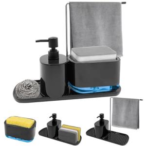 Druuzyl Jabonera de Cocina Negro con Bandeja - Organizador…