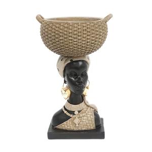 Figura Decorativa de Resina Cabeza Africana con Cesta Busto…