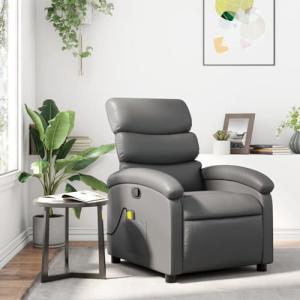 Iiaky Sillón de Masaje reclinable Cuero sintético Gris Sill…