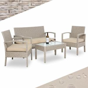 CASARIA® Conjunto Muebles Jardín 4 Piezas Poliratan 2 Sillo…