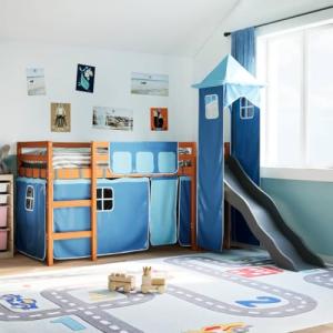 IKAYAA Cama Alta para Niños con Tobogán y Escalera de Mader…