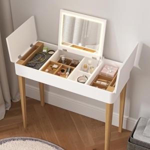 Organizedlife Pequeño escritorio de maquillaje con espejo s…